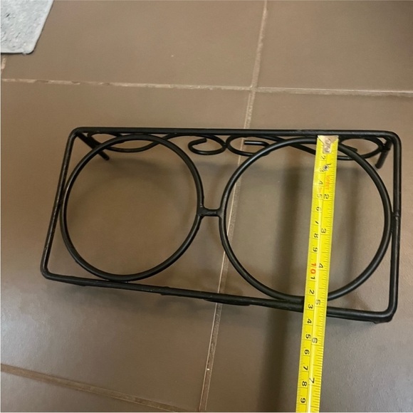 WROUGHT IRON scroll work hand crafted black 2 dog bowl stand feeder decor ergo - Picture 8 of 9
